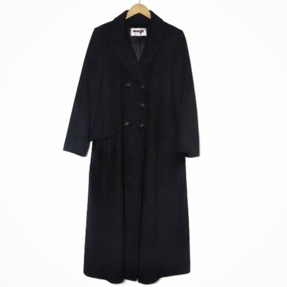 Vintage Cashmere Full Length Double Breasted Dress Coat Black M/L - Picture 2 of 16